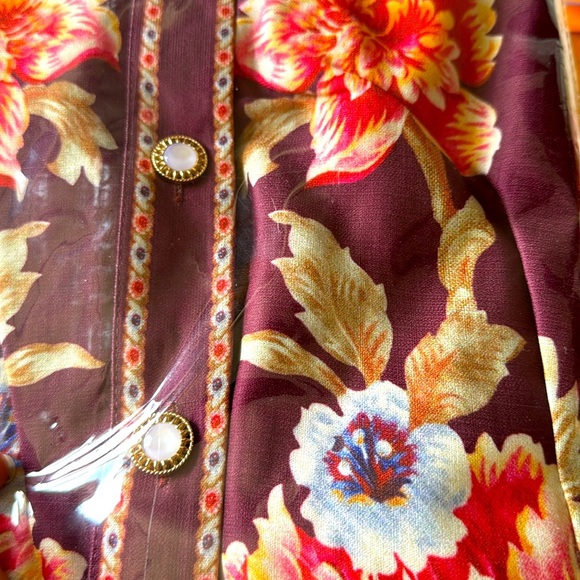 NWT$250 Dalia MacPhee Long Sleeve Maxi Belted Burgundy Floral Shirt Dress LARGE - Picture 12 of 12